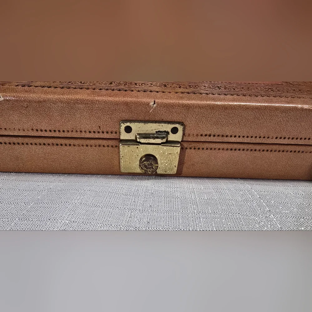 Vintage Mele MCM Salmon Pink Vinyl Exterior Jewelry Box